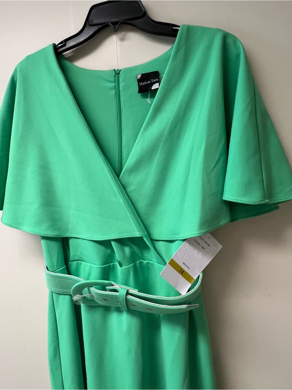 Maison Tara Mint Green Wrap Midi Dress with Belt